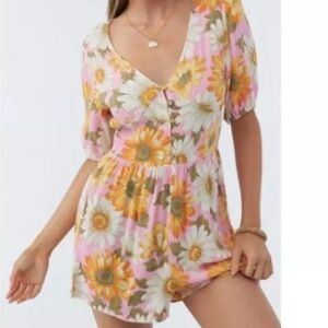 O'Neill Sz XS Georgina Pink Skort Floral Print Romper Orange Pink NWT